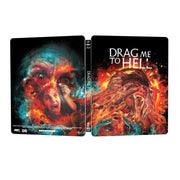 Drag Me to Hell 4K UHD Blu-Ray limited edition steelbook with horror-themed cover art featuring a terrified woman and a grotesque hand.