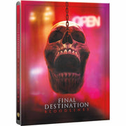 Final Destination 6 Bloodlines UK Limited Edition Steelbook 4K Ultra HD cover featuring a hanging skull with a red and purple background