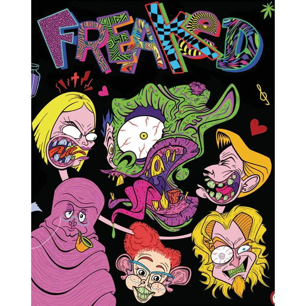 Freaked (1993) colorful cartoon-style poster with bizarre quirky characters and multicolored title text