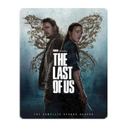 The Last Of Us Season 2 UK Limited Edition Steelbook 4K Ultra HD cover featuring Joel and Ellie back to back with a dark, artistic background
