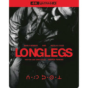 Longlegs 4K UHD Steelbook with Slipcover featuring Maika Monroe and Nicolas Cage, directed by Osgood Perkins.
