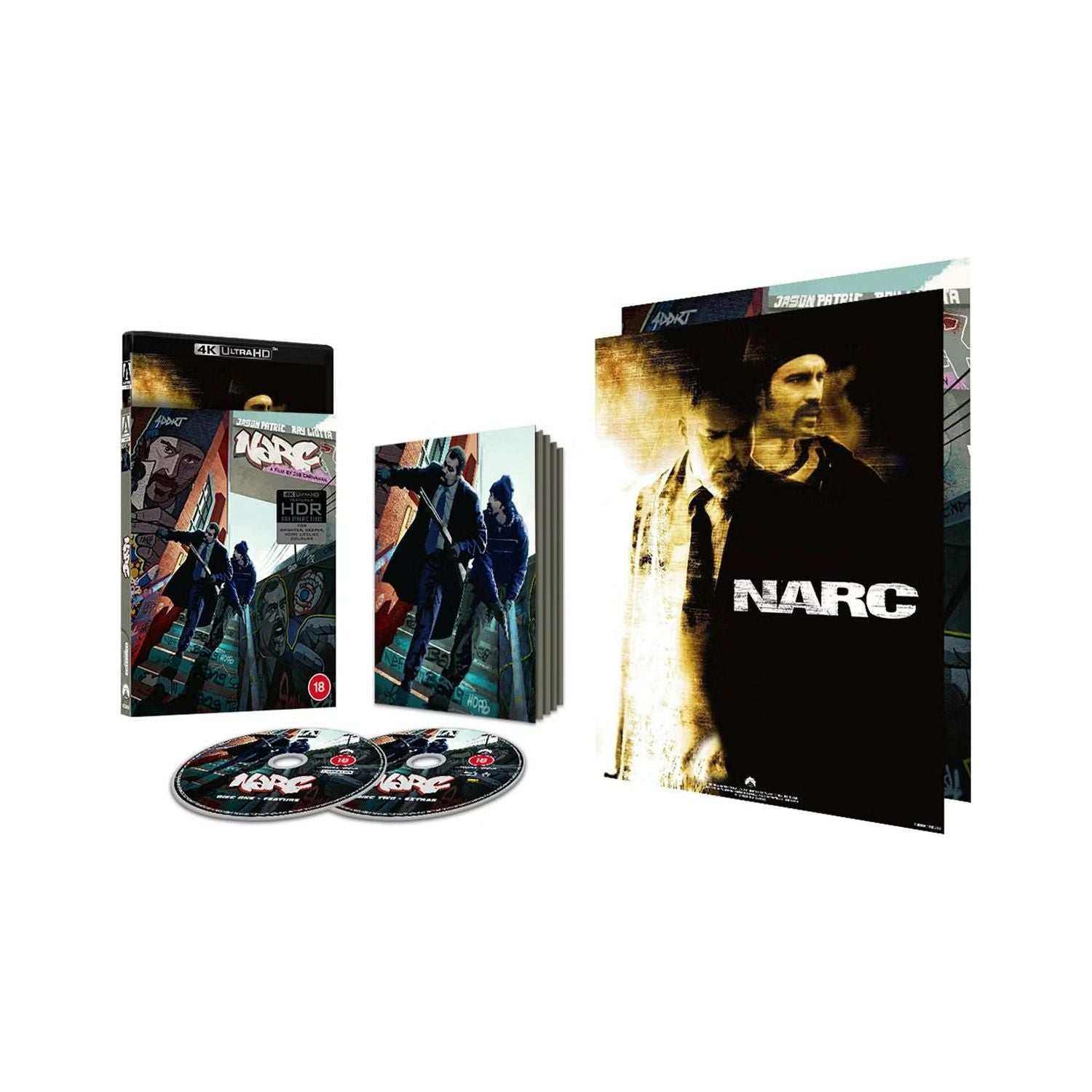 Narc Limited Edition 4K Ultra HD and Blu-Ray set with slipcover, artwork, collector's booklet, and bonus features