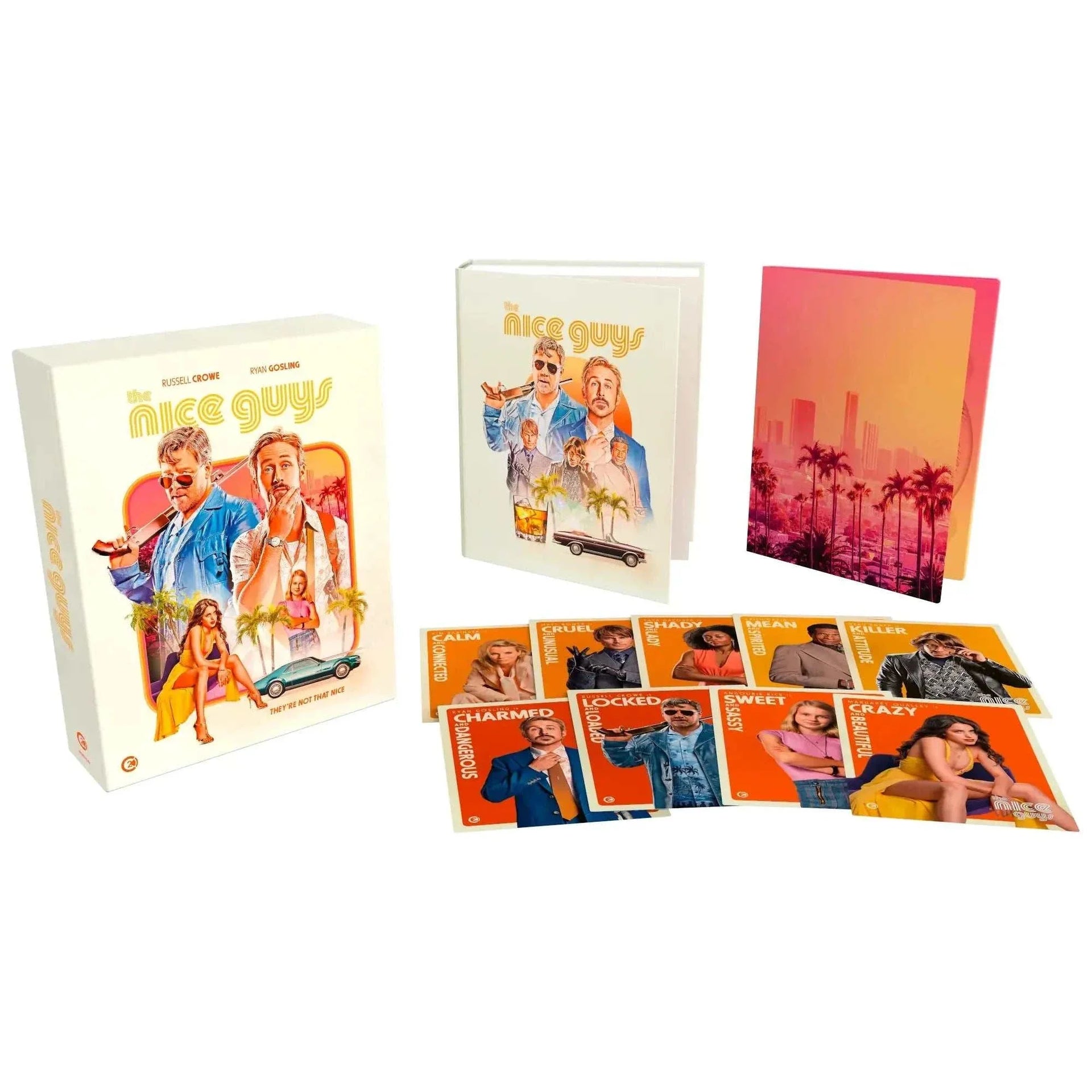 Limited Edition 4K UHD and Blu-ray set of The Nice Guys with rigid slipcase, 150-page hardback book, and nine collector art cards