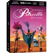 The Adventures of Priscilla Queen of the Desert 30th Anniversary Limited Edition 4K UHD and 2-Blu-Ray set with exclusive 3D lenticular hardbox and art cards.
