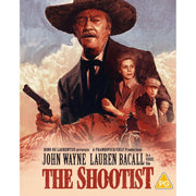 The Shootist Limited Edition Blu-ray cover featuring John Wayne in a Western scene with Lauren Bacall and others, Region B, with slipcover and booklet.