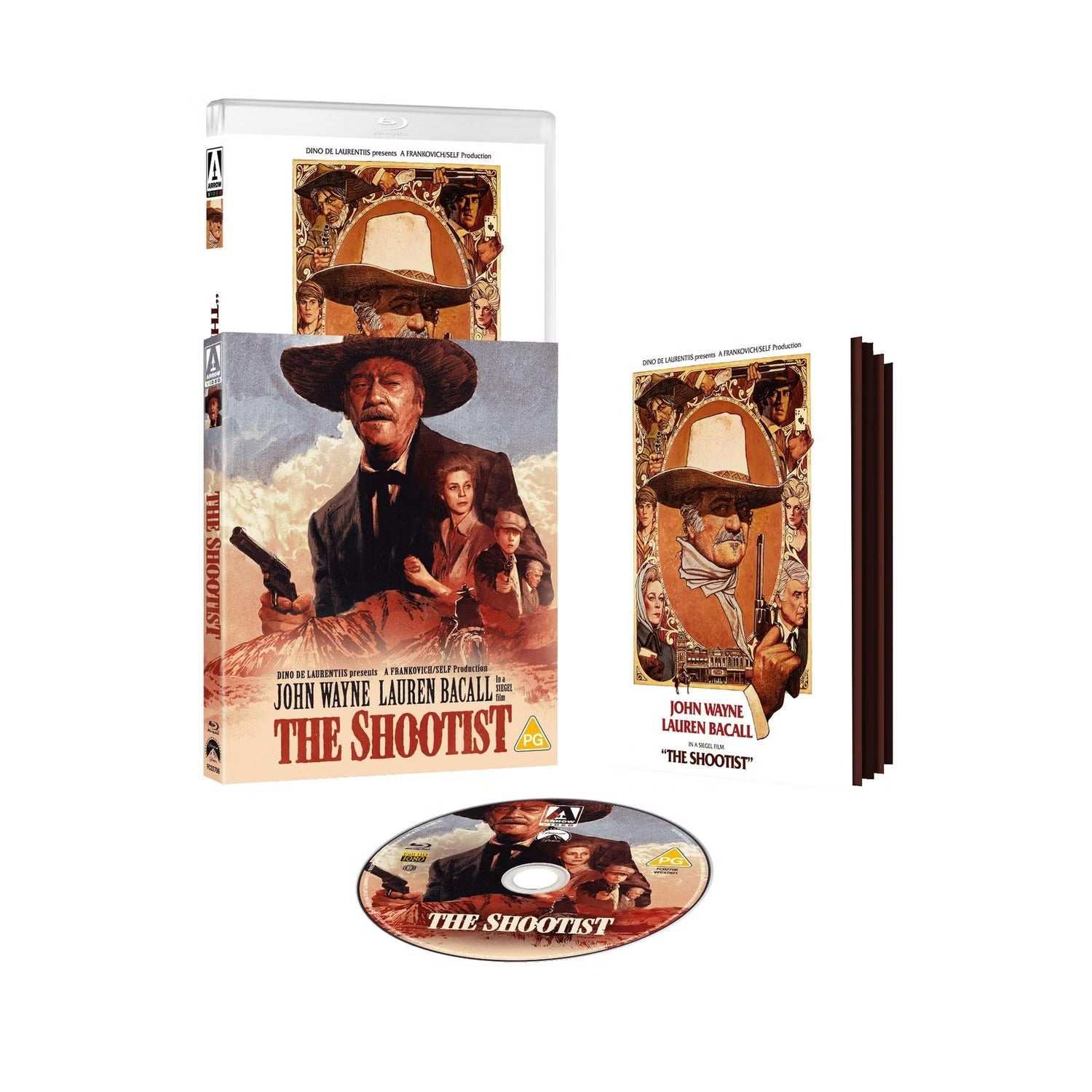 The Shootist Limited Edition Blu-ray set with slipcover, booklet, and 2K remastered western film starring John Wayne and Lauren Bacall