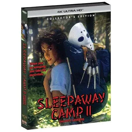 Sleepaway Camp II 4K UHD Collector's Edition cover with horror character carrying a woman and tagline "When you go camping, just take the essentials"