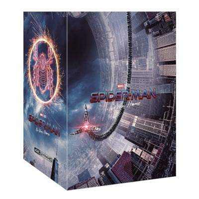 Spider-Man: No Way Home 4K UHD and Blu-Ray Steelbook Limited Edition with multiverse cityscape design and magical portal artwork