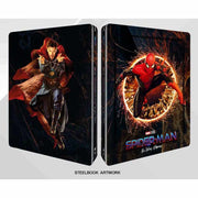 Spider-Man No Way Home 4K UHD and Blu-Ray steelbook with lenticular full slip featuring Spider-Man and Doctor Strange artwork