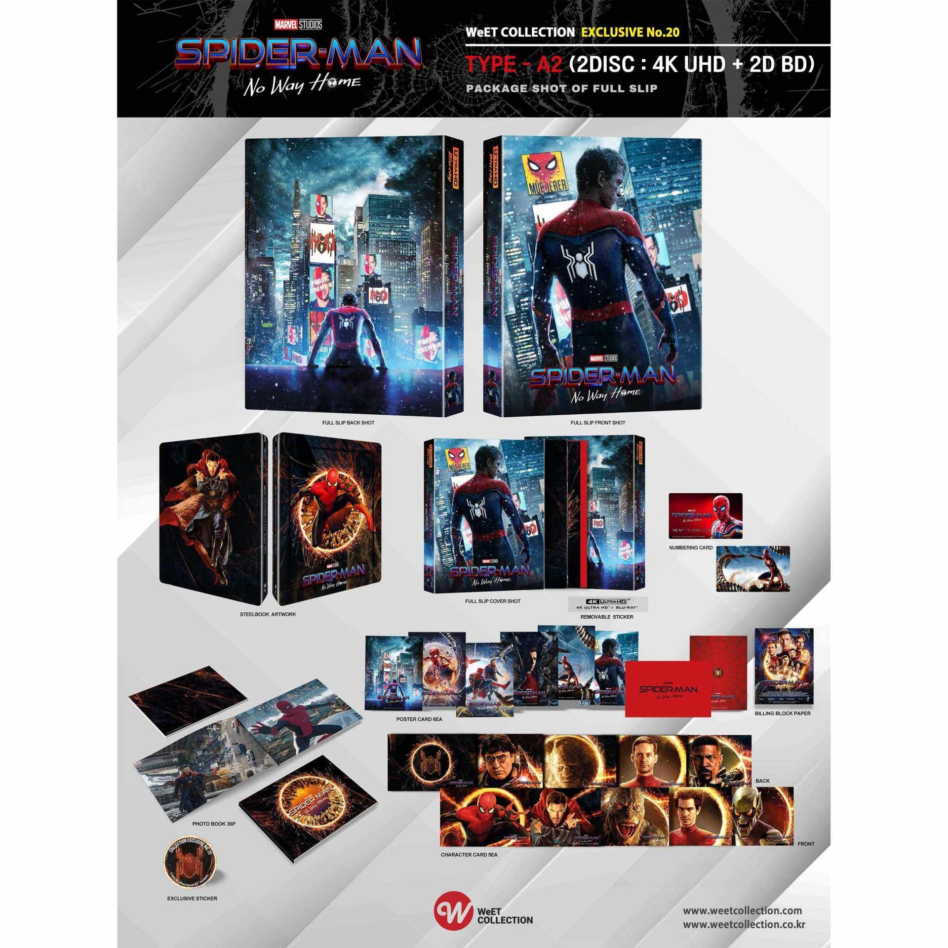 Spider-Man No Way Home limited edition 4K UHD and Blu-Ray steelbook with four slipcovers and exclusive collectible packaging
