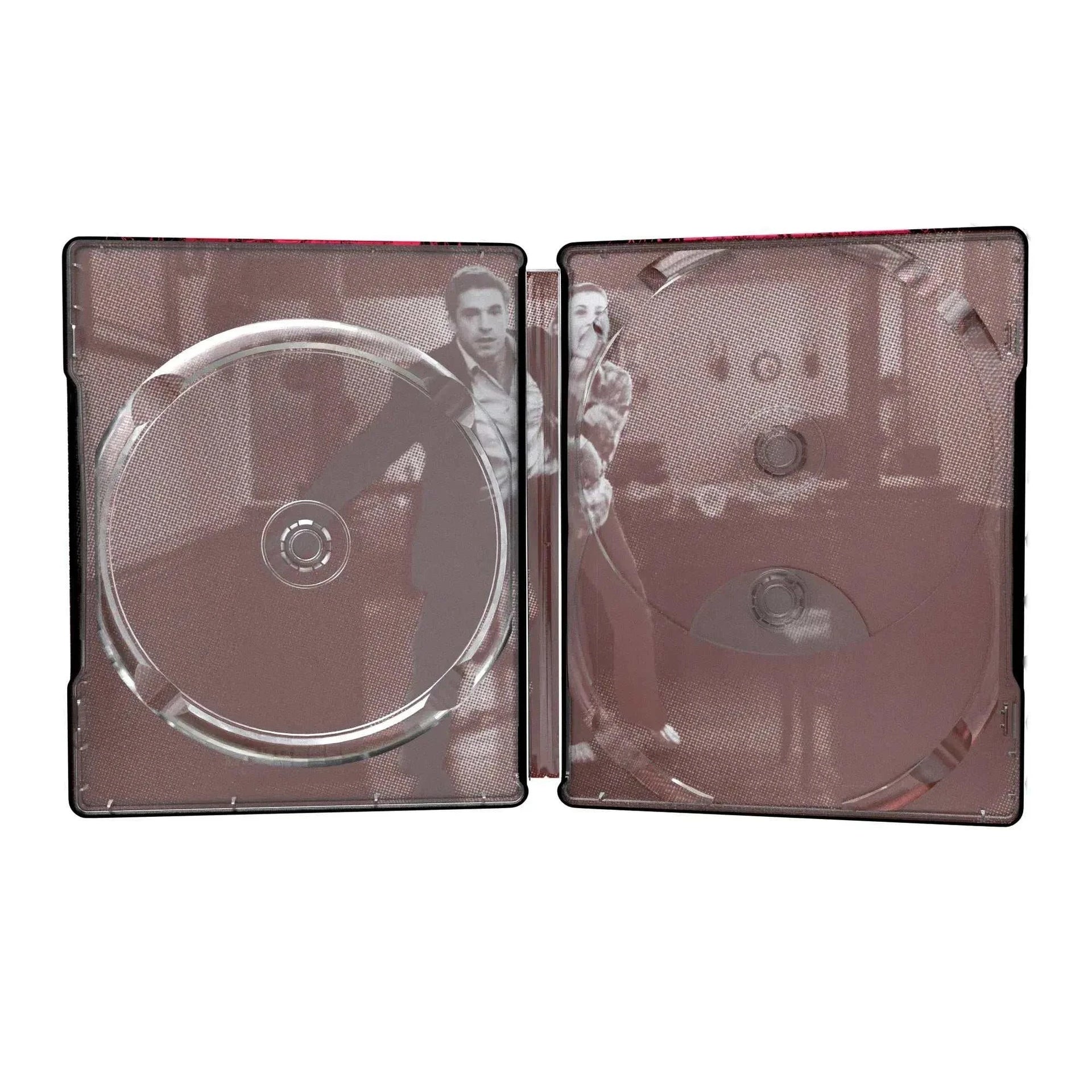 Opened steelbook case for The Strangers 4K UHD and Blu-Ray limited edition with interior film artwork