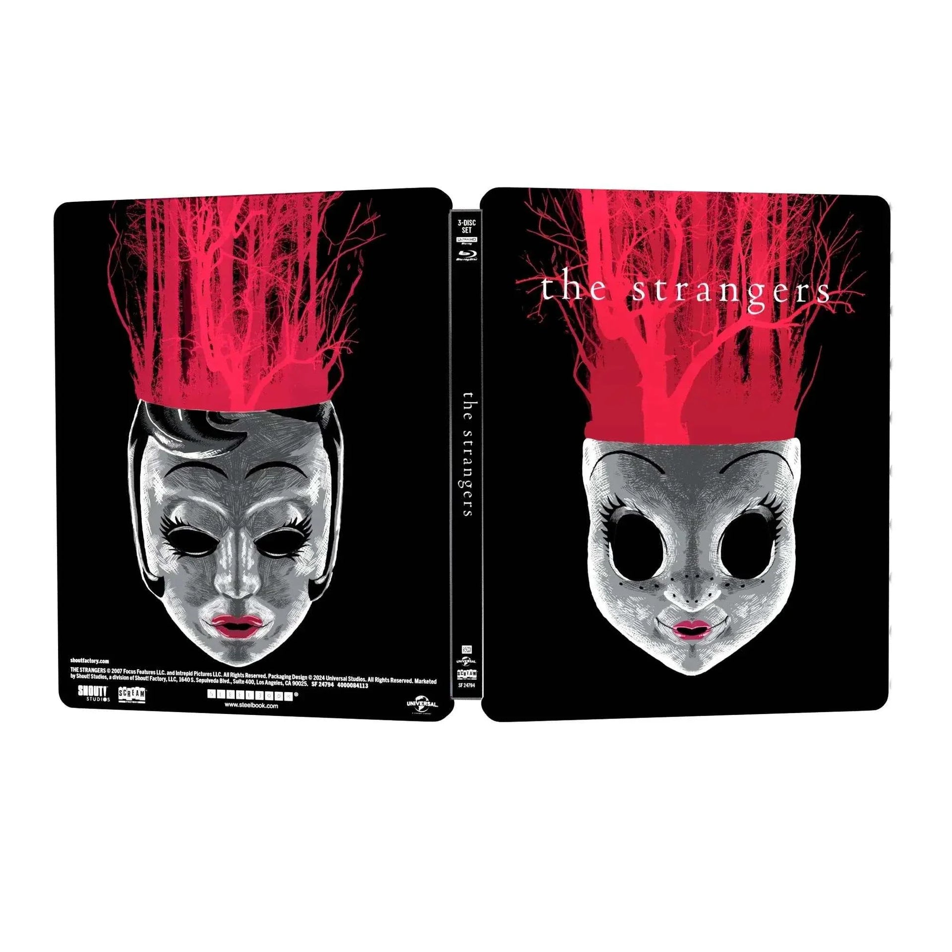 The Strangers 4K UHD limited edition steelbook with eerie doll mask and red tree design cover