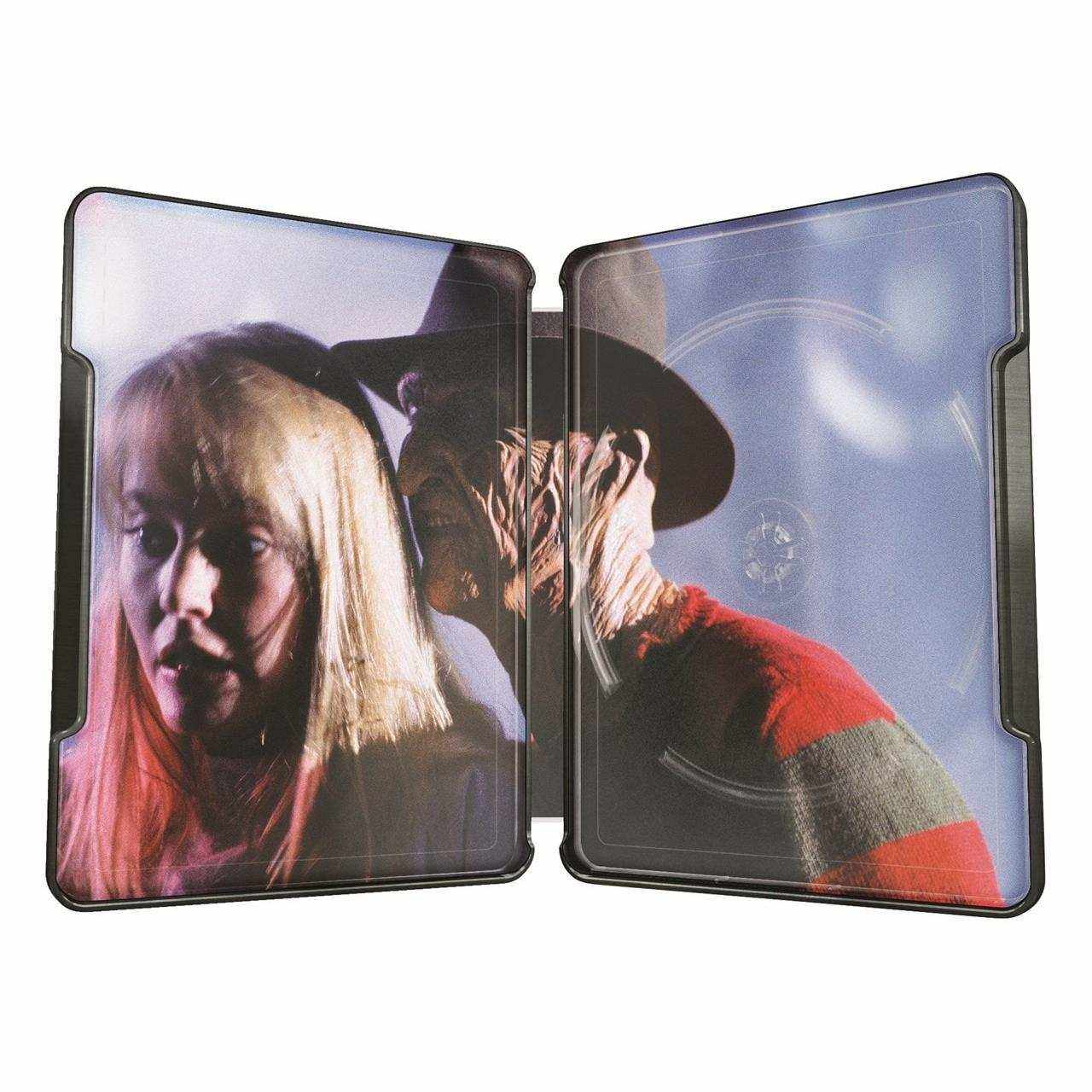 A Nightmare On Elm Street limited edition Steelbook open showing Freddy Krueger and Nancy Thompson interior artwork
