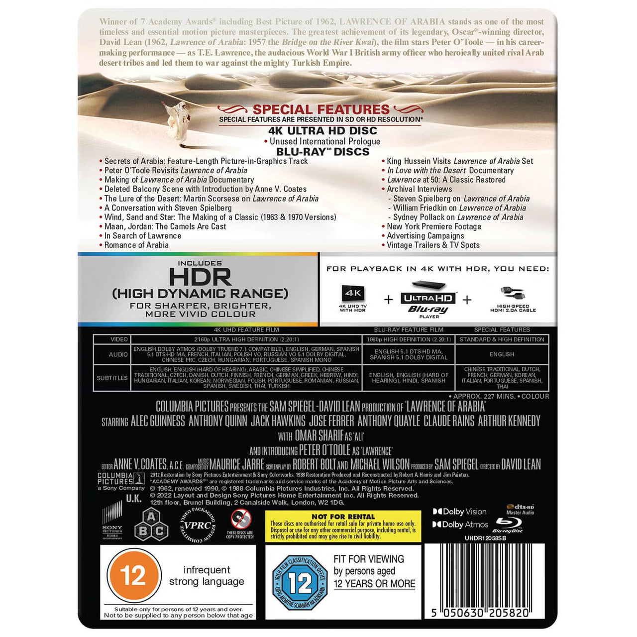 PRE-ORDER Lawrence Of Arabia UK Limited Edition Steelbook 4K Ultra HD Blu-Ray packaging and features.