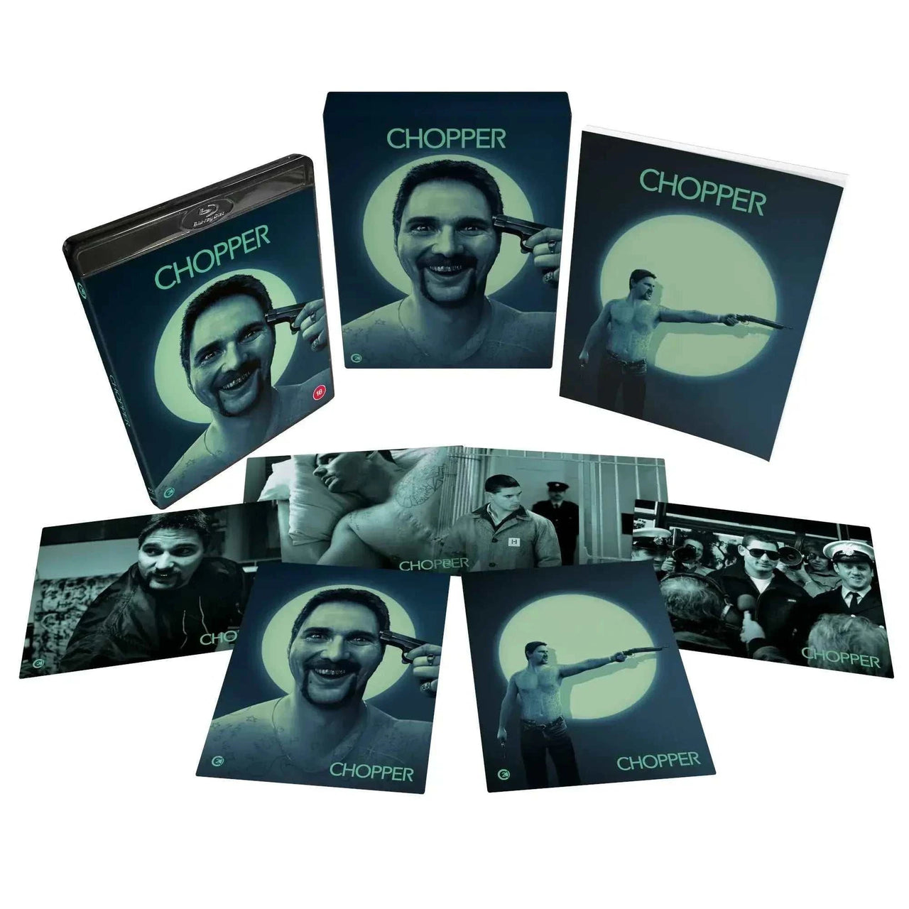 Chopper Limited Edition Blu-Ray set with rigid slipcase, art cards, and 70-page book.