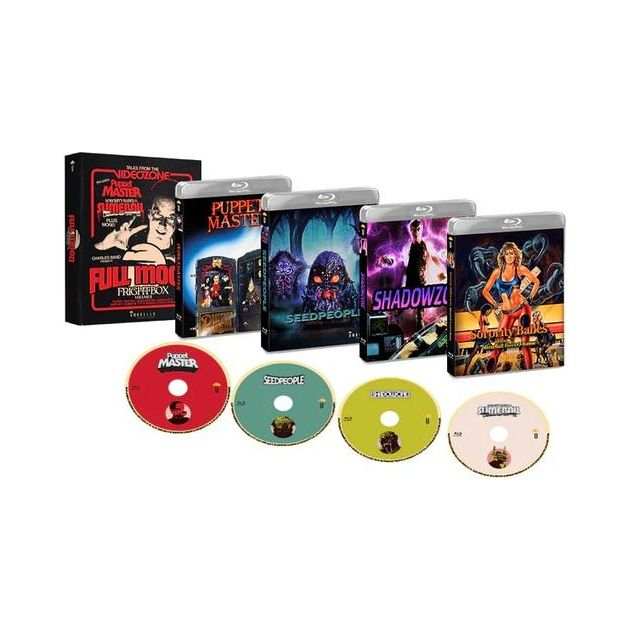 Full Moon Fright Box Vol. 2 Blu-Ray set featuring horror cult classics Puppet Master, Seedpeople, Shadowzone, and Sorority Babes in the Slimeball Bowl-O-Rama with collectible box and discs