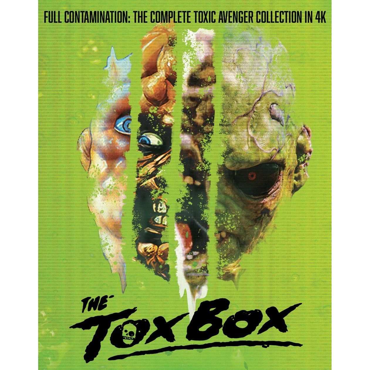 The Tox Box complete Toxic Avenger 10-disc 4K UHD and Blu-Ray collection with iconic mutant hero artwork