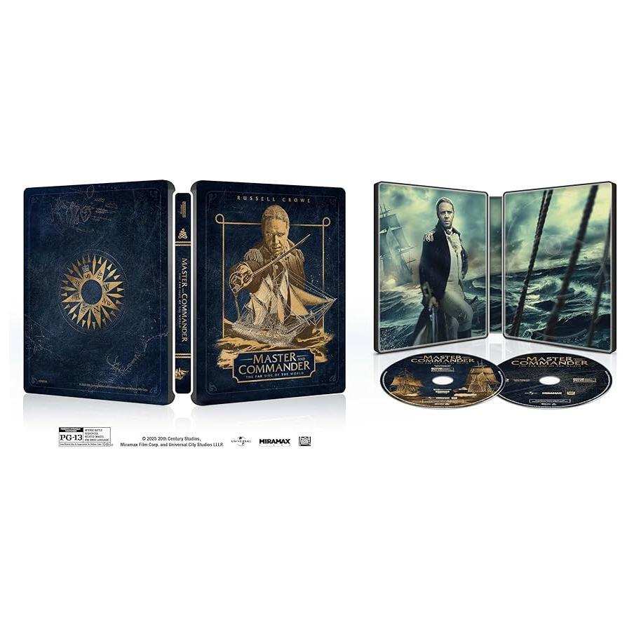 Master and Commander limited edition steelbook 4K UHD and Blu-ray set with nautical artwork and character illustrations