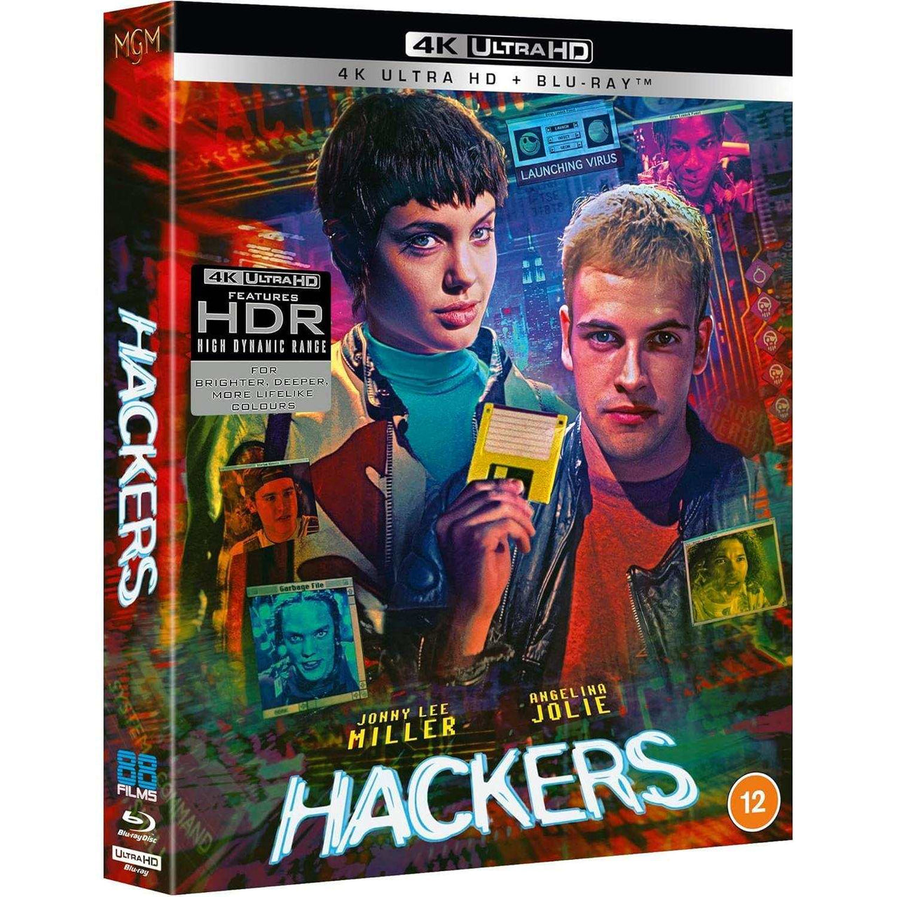 Hackers Deluxe Limited Edition 4K Ultra HD Blu-Ray with slipcase and extras featuring Johnny Lee Miller and Angelina Jolie in a cyber thriller with HDR10 and Dolby Atmos audio