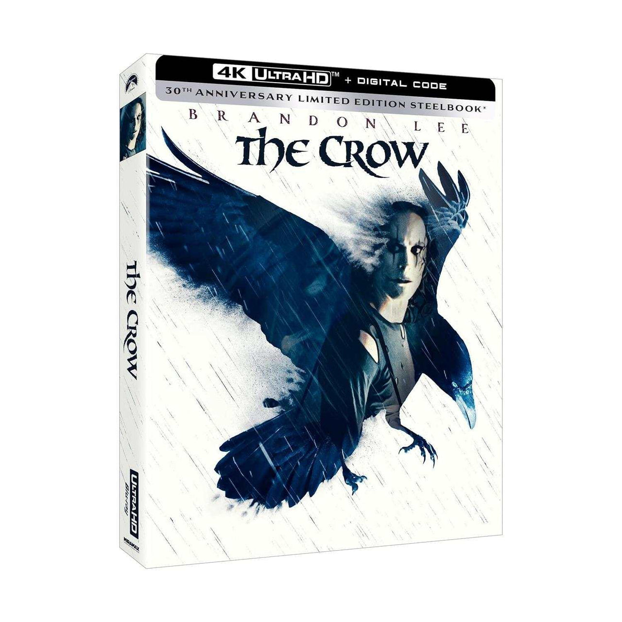 The Crow 30th Anniversary Limited Edition Steelbook 4K UHD cover featuring Brandon Lee with crow artwork