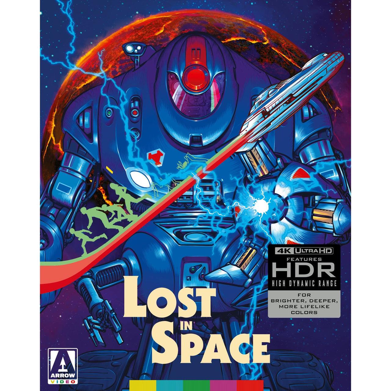 Lost In Space 4K UHD cover art featuring a sci-fi robot with vibrant colors and high dynamic range effects.