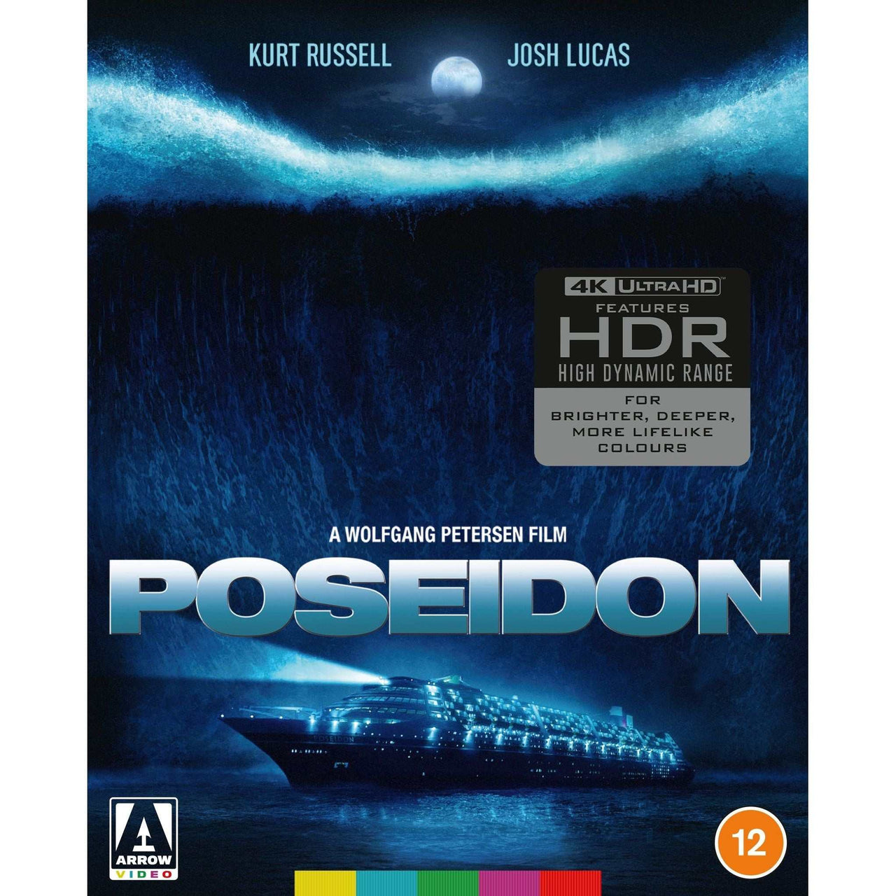 Poseidon Limited Edition 4K UHD Blu-ray cover showing a cruise ship at night with HDR logo and actor names Kurt Russell and Josh Lucas.