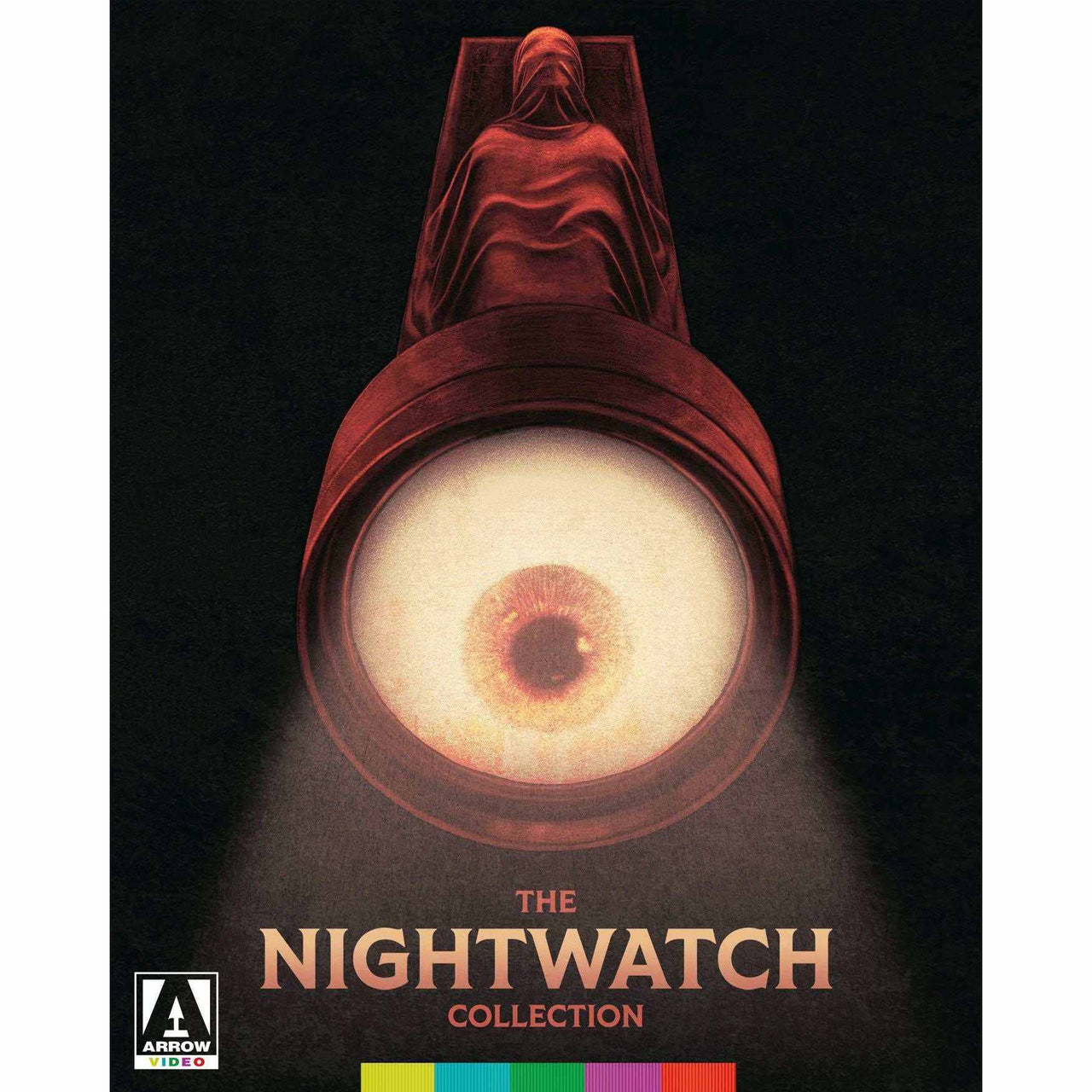 The Nightwatch Collection Limited Edition Blu-Ray cover featuring a red cloaked figure with a large eye lens spotlight illustration against a black background.