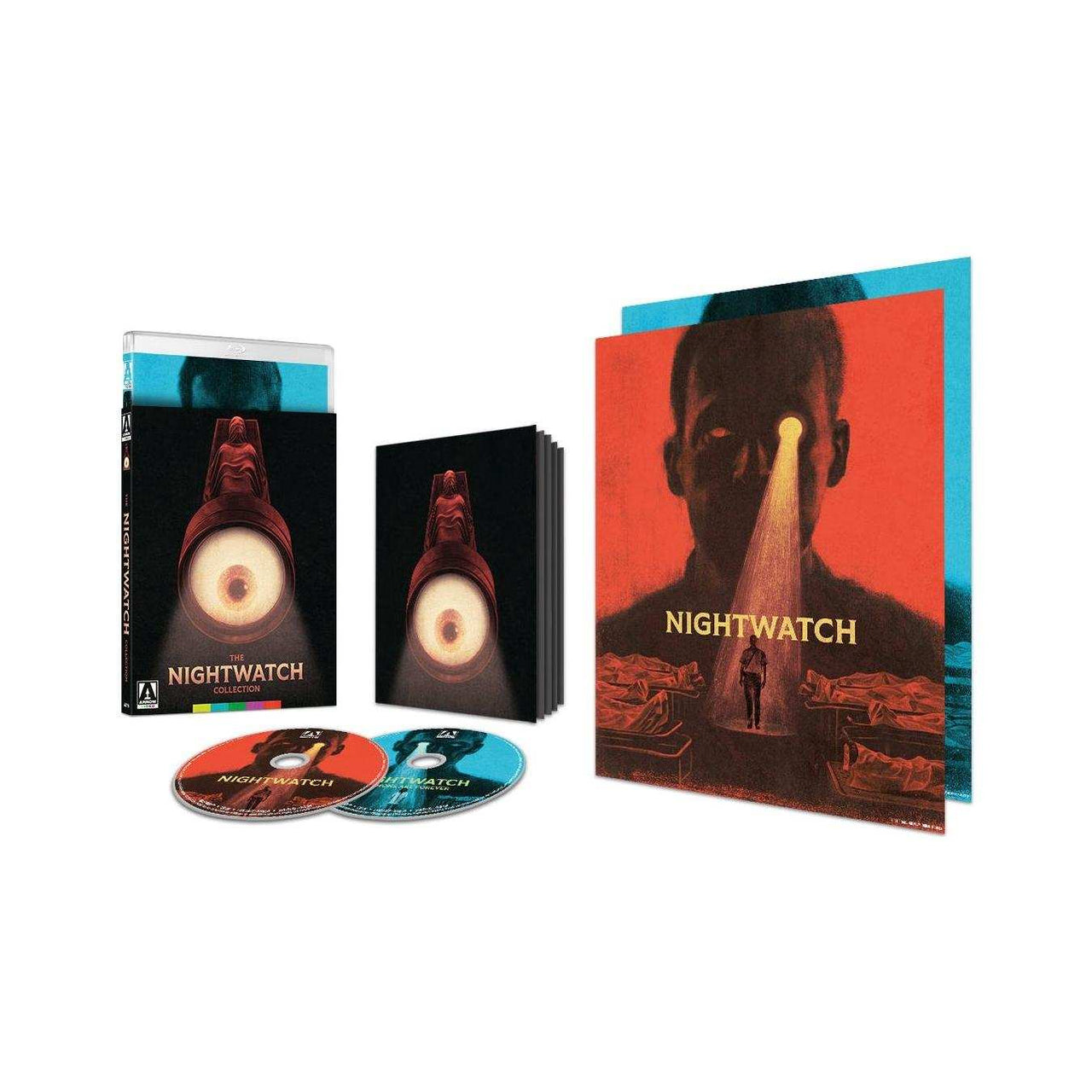 Nightwatch Collection limited edition Blu-Ray set with slipcover, extras, two discs, reversible sleeve, foldout poster, and collector’s booklet.