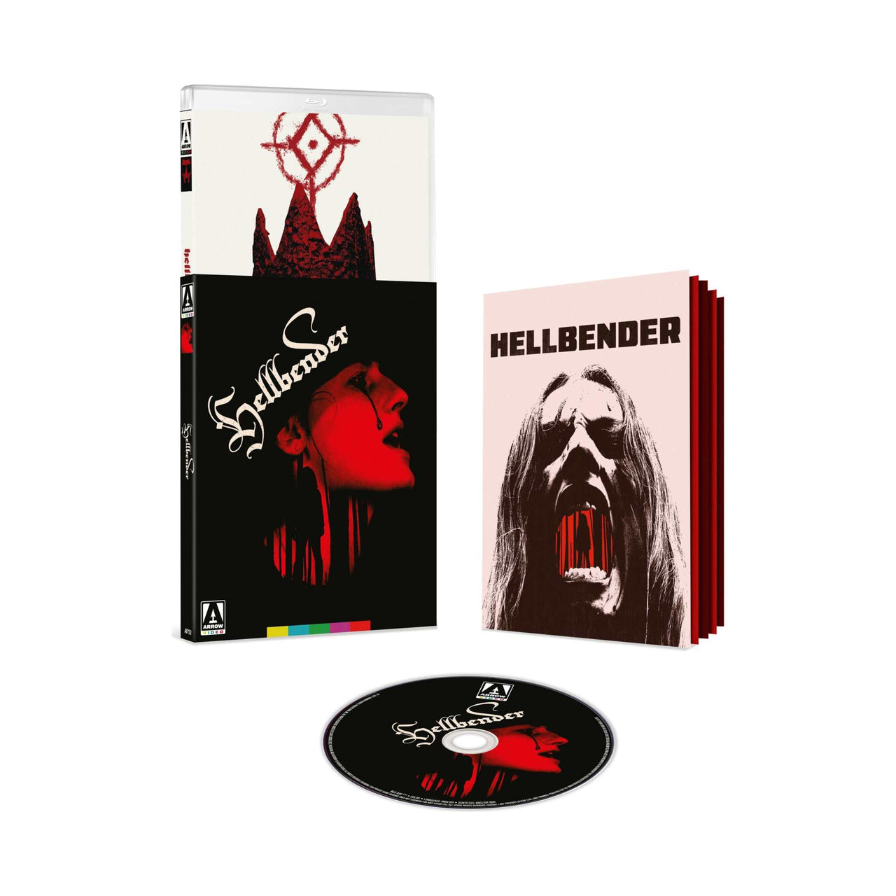 Hellbender Limited Edition Blu-Ray with slipcover and illustrated booklet featuring horror-themed cover art and disc design