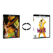 The Mask Limited Edition 4K UHD Blu-ray with rigid slipcase featuring Jim Carrey in iconic yellow suit and green mask, reversible sleeve artwork