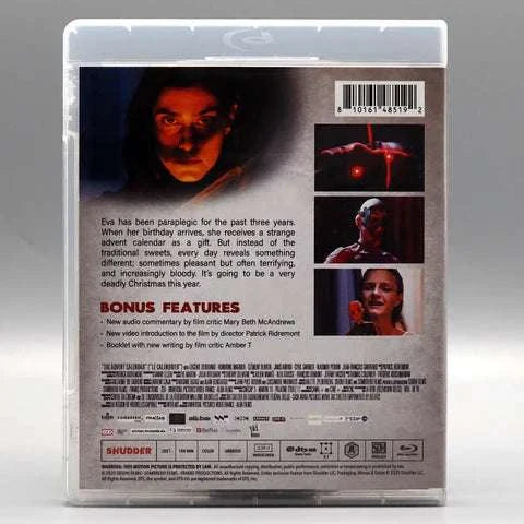 Shudder The Advent Calendar Blu-ray back cover with movie synopsis and bonus features details