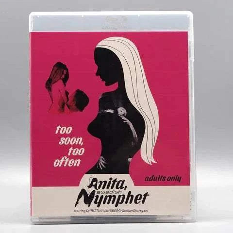 Klubb Super 8 Anita Swedish Nymphet Blu-Ray slipcover with vintage adult film cover art and bold pink background