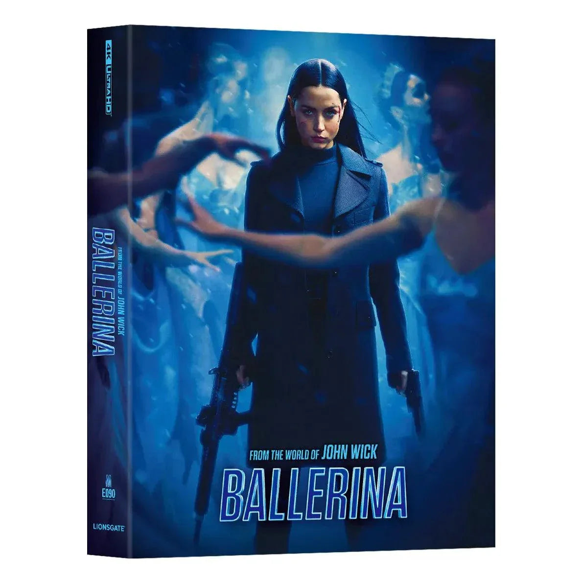 John Wick Ballerina steelbook 4K UHD Blu-Ray cover with female assassin and ballerinas in blue tones