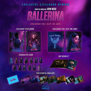 John Wick Ballerina exclusive steelbook 4K UHD and Blu-Ray with full slip, character cards, booklet, postcards, and envelope pre-order set