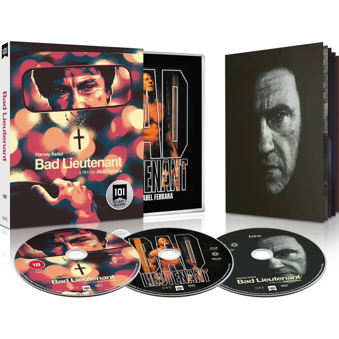 Bad Lieutenant 1992 4K UHD Blu-ray Limited Edition with slipcover and booklet featuring Harvey Keitel.
