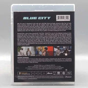 Vinegar Syndrome Archive Blue City Blu-Ray with limited edition numbered VHS-inspired slipcase and double-sided poster
