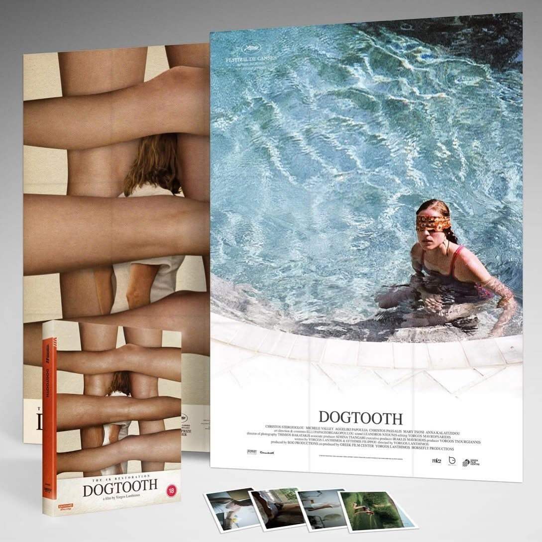 Dogtooth 4K UHD collector's edition with slipcover, art cards, reversible poster, and bonus extras