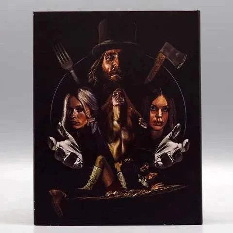 Cannibal Girls Blu-Ray with Slipcover featuring horror-themed artwork, including women and ominous figures.