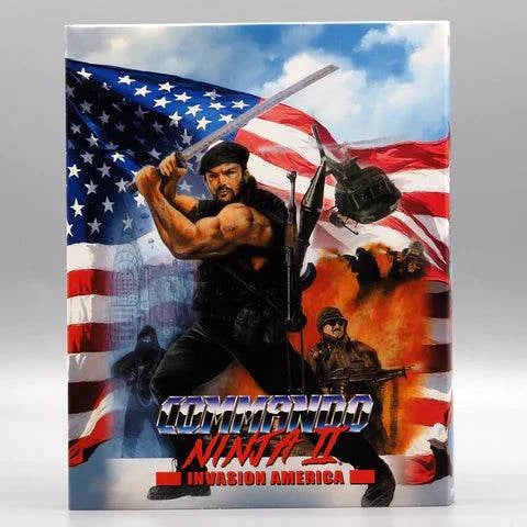 Commando Ninja 2 Blu-ray slipcover with action hero, American flag, and explosion background