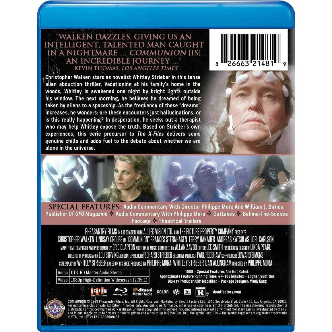 Blu-Ray cover of Communion 1989 featuring Christopher Walken in alien abduction thriller pre-order