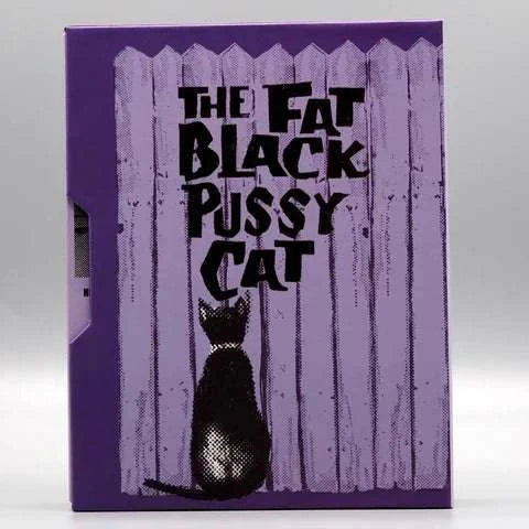 Purple slipcase featuring a black cat illustration and the title "The Fat Black Pussycat" for Confessions of a Psycho Cat Blu-ray set