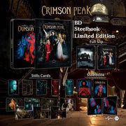 Crimson Peak Blu-Ray limited edition steelbook with full slip and 6 double-sided art cards displayed on gothic background