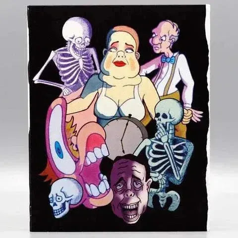 VHSHitfest - Death Laughs Among Us Blu-Ray cover art featuring animated characters and skeletons.
