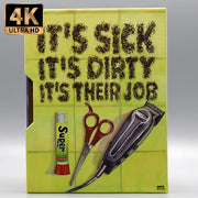 Vinegar Syndrome Dirty Work 4K UHD Blu-Ray with slipcase featuring barber tools on cover.