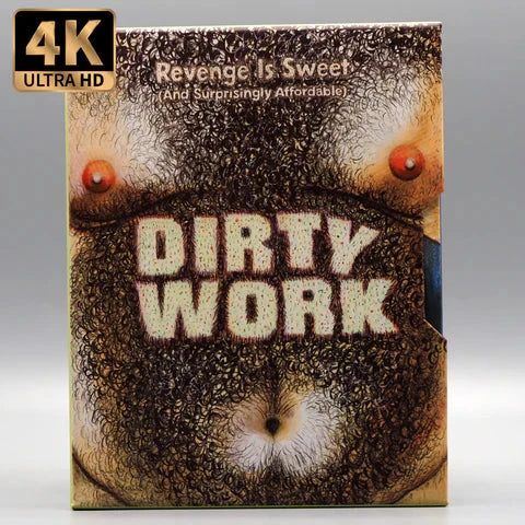 Vinegar Syndrome Dirty Work 4K UHD Blu-Ray with slipcase, featuring unique cover art.