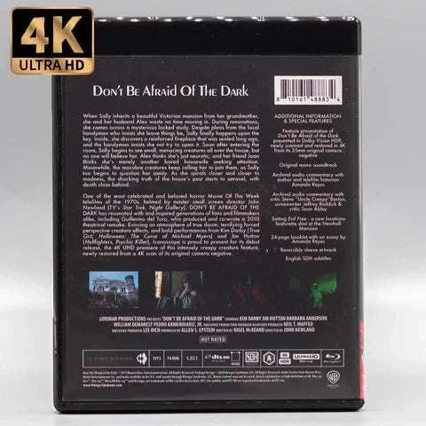 Don't Be Afraid of the Dark 4K UHD and Blu-Ray limited edition slipcase back cover with movie details and features