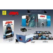 Jaws 4K UHD and Blu-Ray combo box set with lenticular full slip steelbook, photo-booklet, postcards, and special tooth replica gift