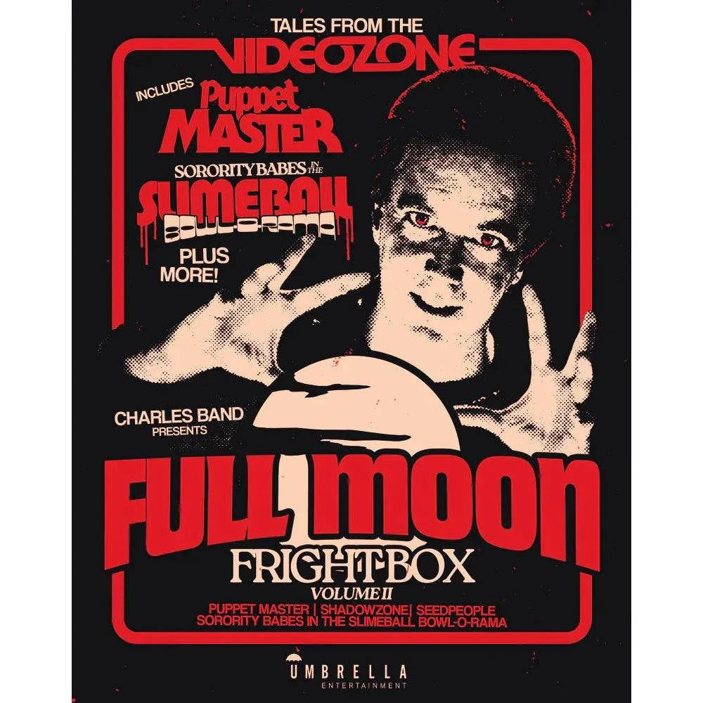 Full Moon Fright Box Vol. 2 Blu-Ray set featuring horror cult classics Puppet Master, Sorority Babes in the Slimeball Bowl-O-Rama, Shadowzone, and Seedpeople.