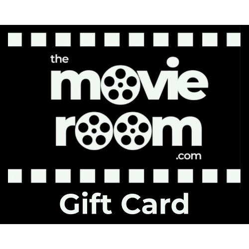 The Movie Room gift card logo with film reel elements and black background