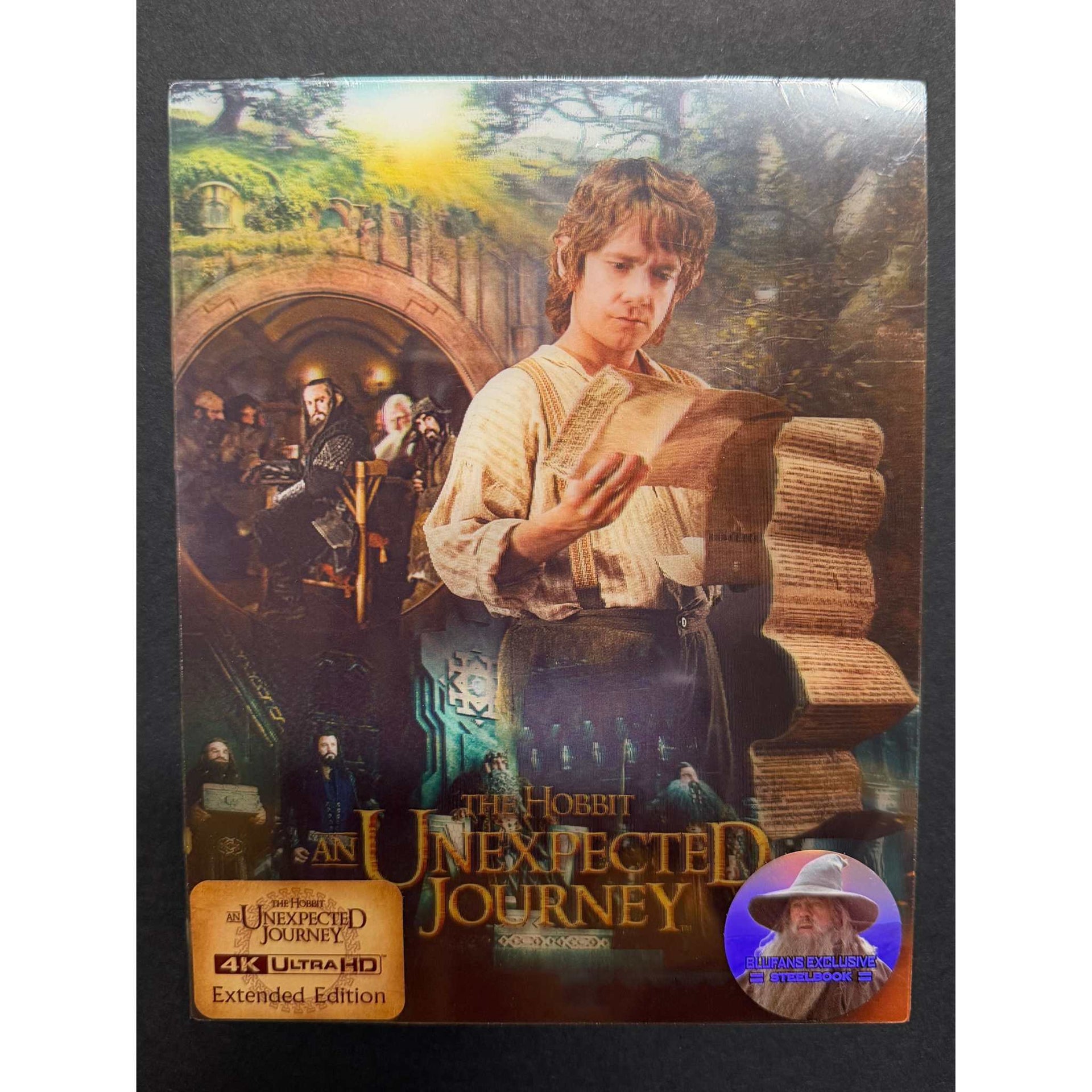 The Hobbit An Unexpected Journey 4K UHD double lenticular limited edition WEA Steelbook with Bilbo Baggins reading map and dwarves in Hobbit hole background
